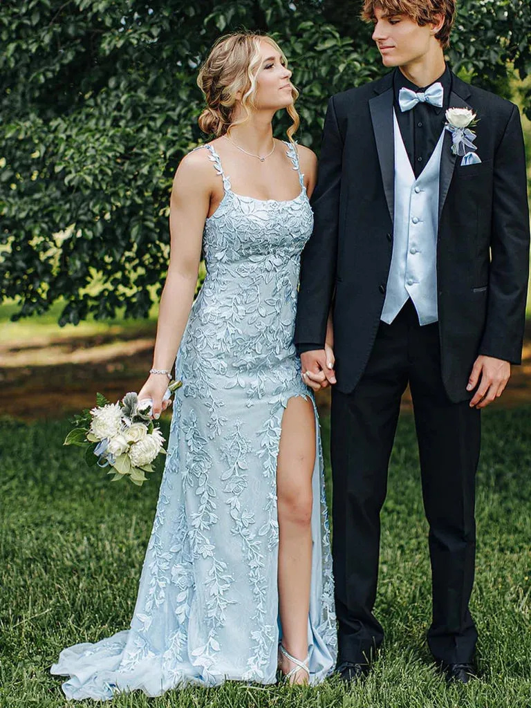 Long Mermaid Lace Light Blue Formal Prom Dresses Open Back sold by My Chic Dress