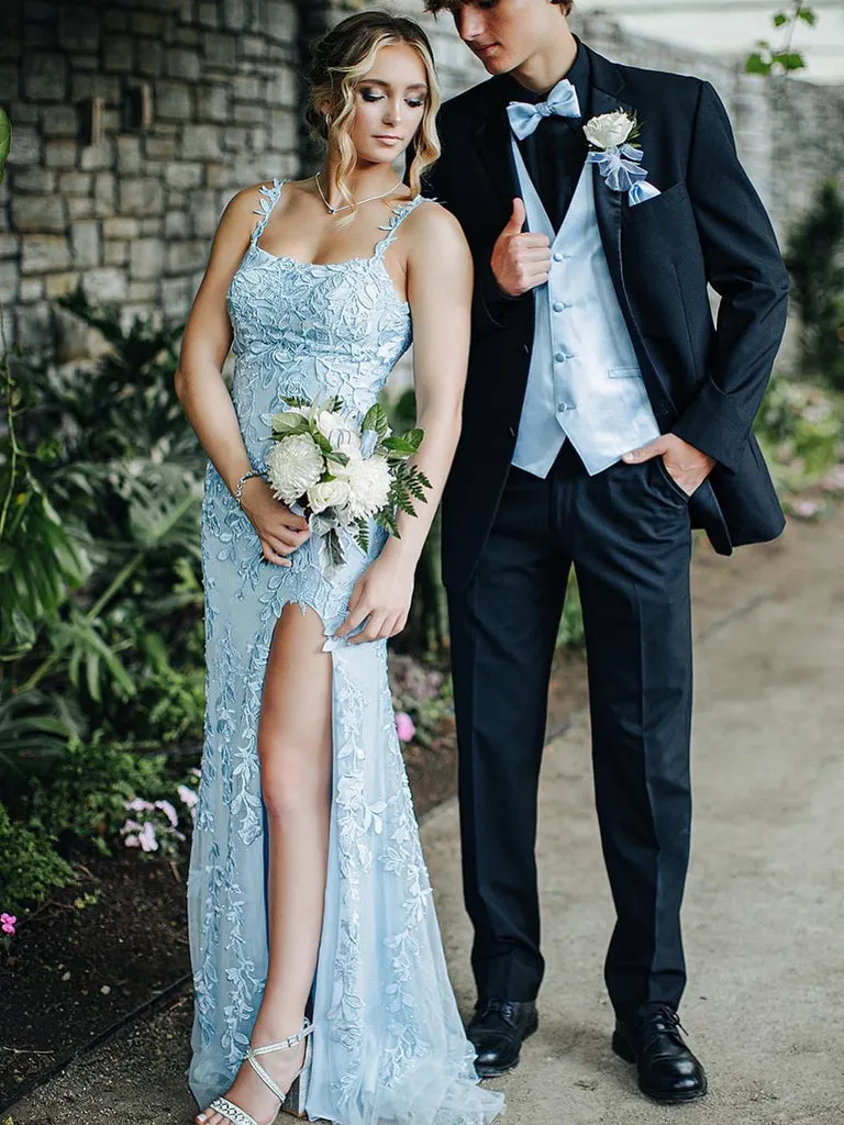 Long Mermaid Lace Light Blue Formal Prom Dresses Open Back sold by My Chic Dress product image thumbnail 2