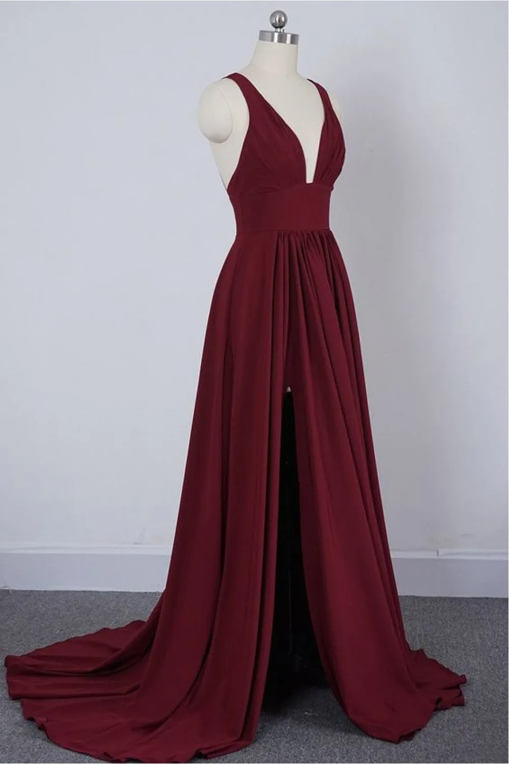 Long Straps V Neck Burgundy Beach Wedding Guest Dress High Slit sold by My Chic Dress product image thumbnail 3