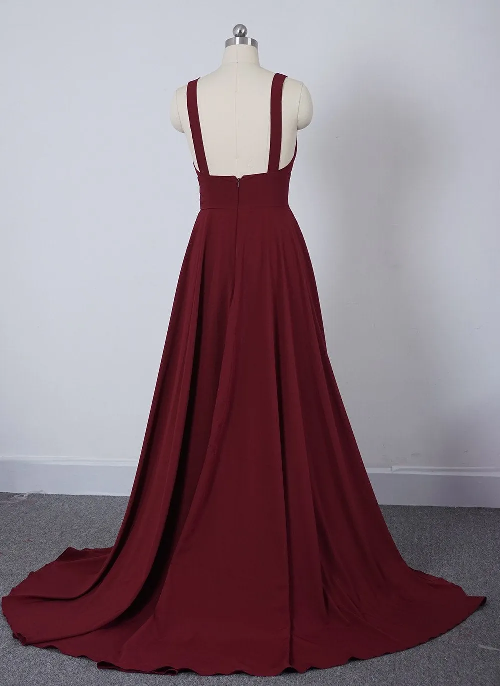 Long Straps V Neck Burgundy Beach Wedding Guest Dress High Slit sold by My Chic Dress product image thumbnail 2