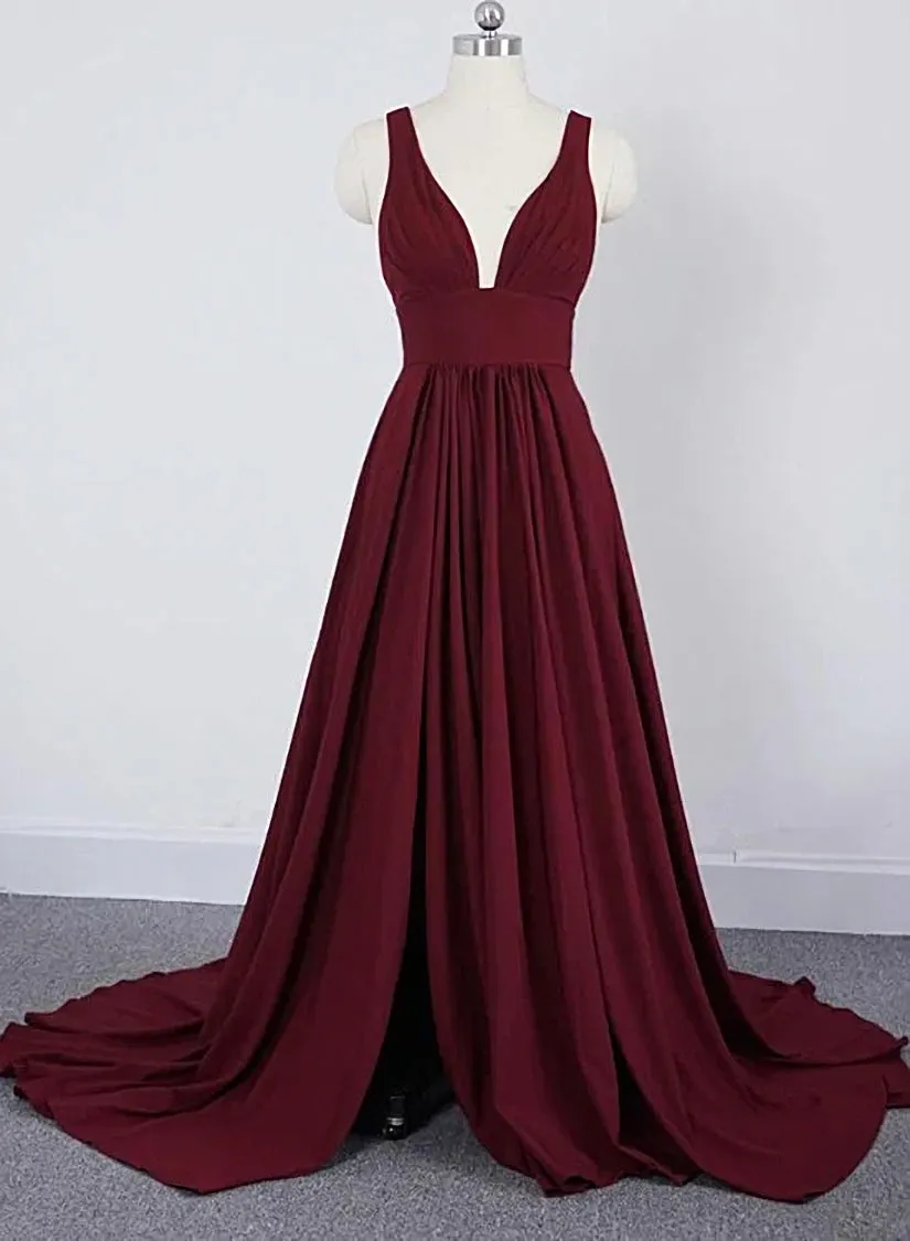 Long Straps V Neck Burgundy Beach Wedding Guest Dress High Slit sold by My Chic Dress