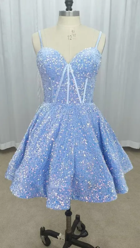 A-line Short Blue Sequin Homecoming Dress Sweetheart sold by My Chic Dress