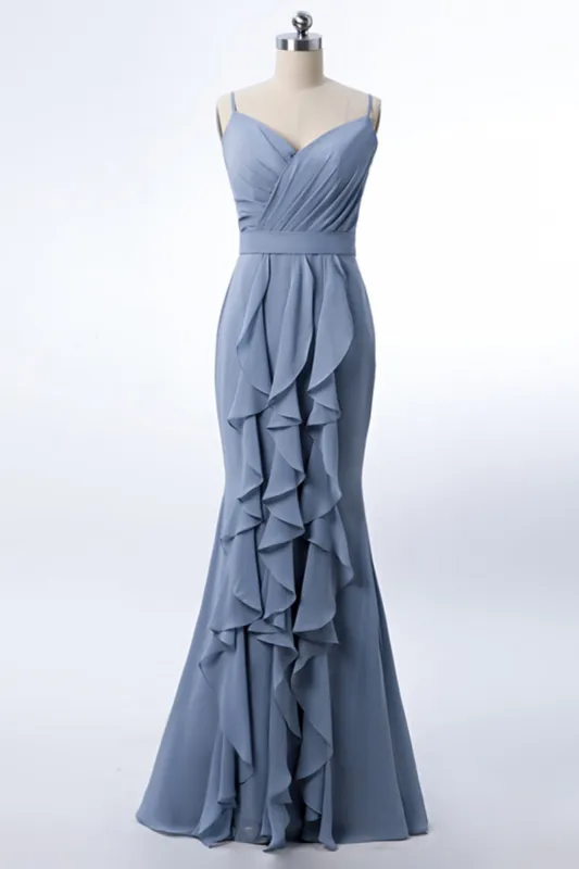 Dusty Blue Formal Dress Mermaid Wedding Guest Dress Chiffon with Ruffles sold by My Chic Dress