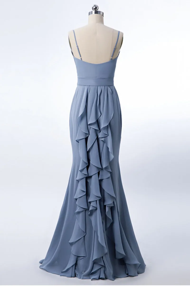 Dusty Blue Formal Dress Mermaid Wedding Guest Dress Chiffon with Ruffles sold by My Chic Dress product image thumbnail 2