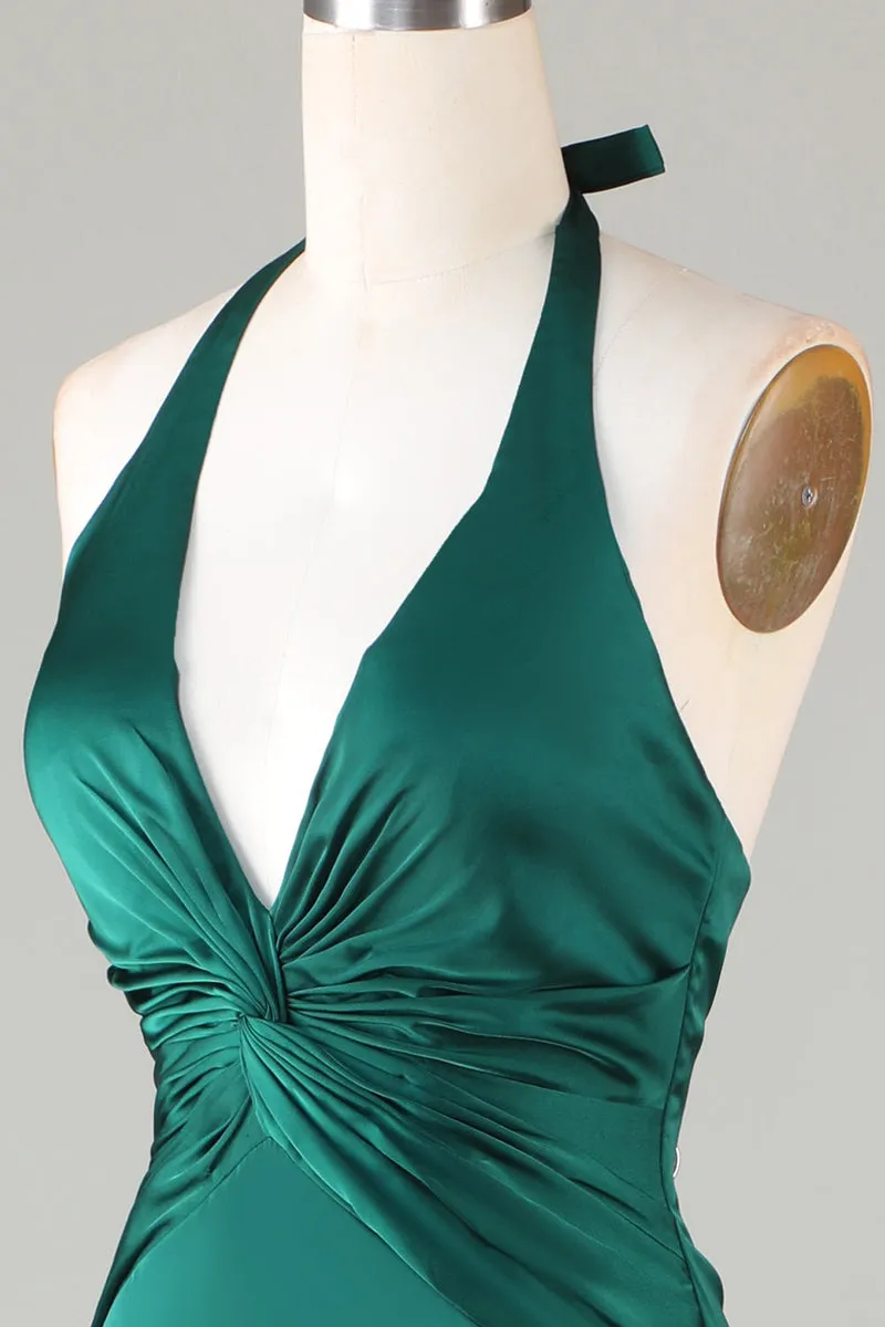 Halter Emerald Green Wedding Guest Dresses Ruched Mermaid Formal Dress sold by My Chic Dress product image thumbnail 4