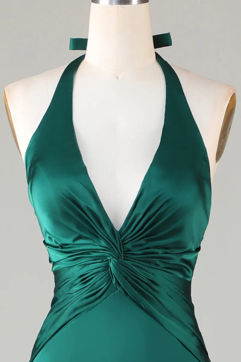 Halter Emerald Green Wedding Guest Dresses Ruched Mermaid Formal Dress sold by My Chic Dress product image thumbnail 5