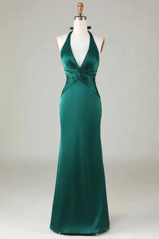 Halter Emerald Green Wedding Guest Dresses Ruched Mermaid Formal Dress sold by My Chic Dress