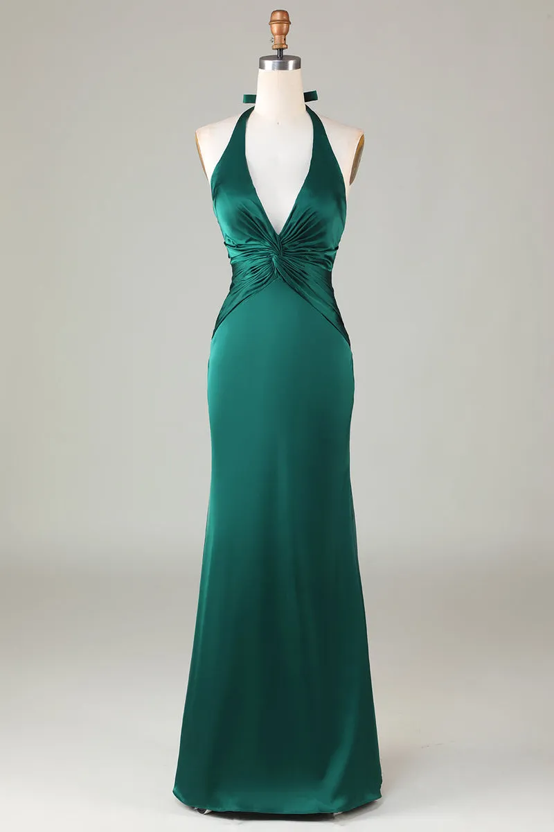 Halter Emerald Green Wedding Guest Dresses Ruched Mermaid Formal Dress sold by My Chic Dress