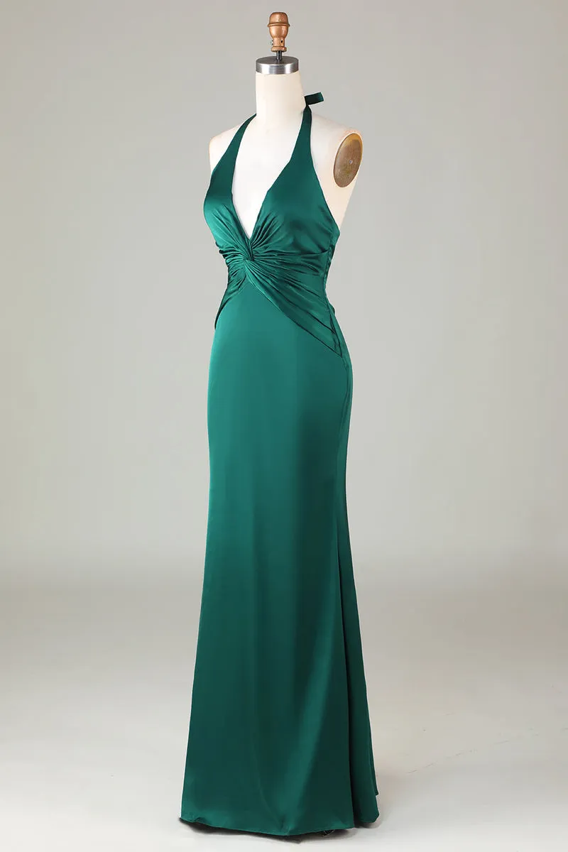 Halter Emerald Green Wedding Guest Dresses Ruched Mermaid Formal Dress sold by My Chic Dress product image thumbnail 3