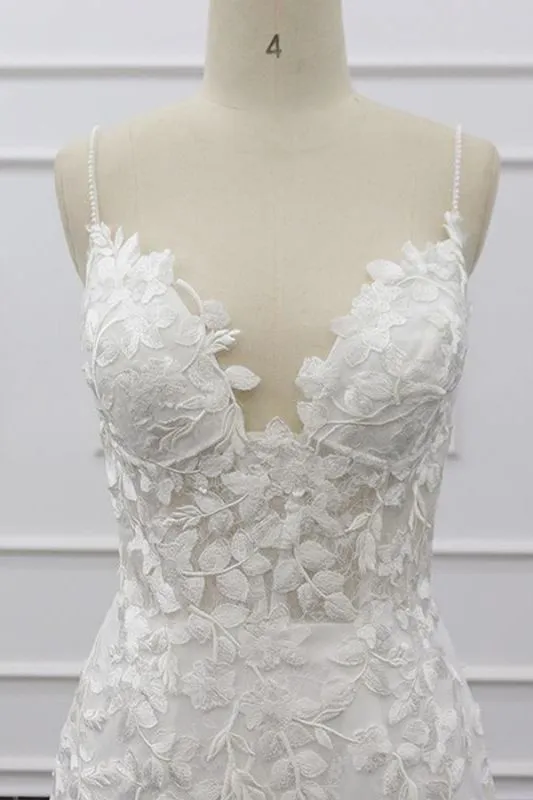 Long Mermaid Lace Beach Wedding Dress Appliques Spaghetti Strap sold by My Chic Dress product image thumbnail 5