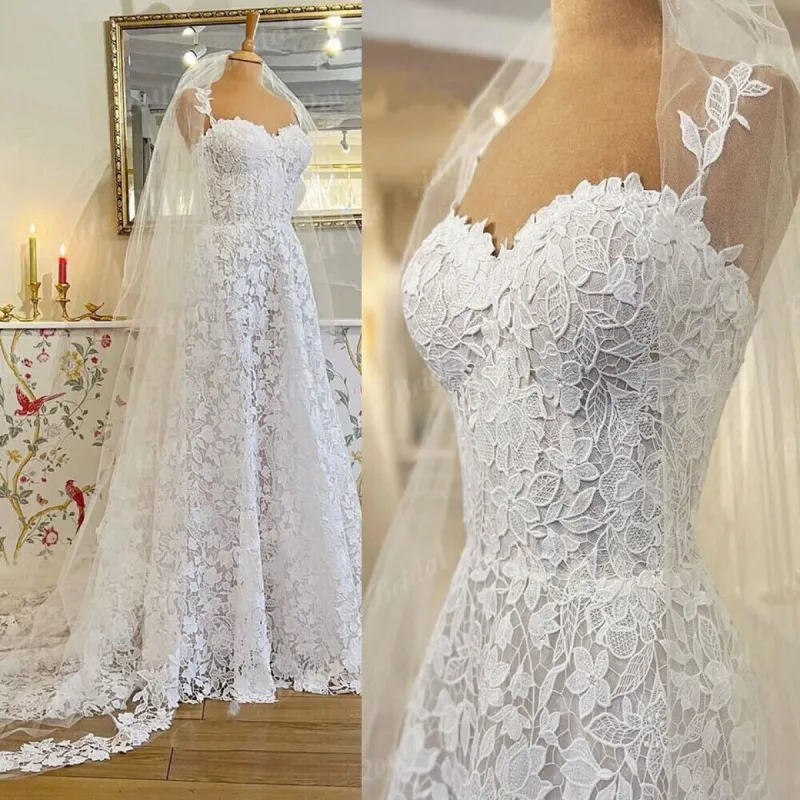 Elegant White Lace Wedding Dresses Sleeveless V-Neck Appliques sold by My Chic Dress