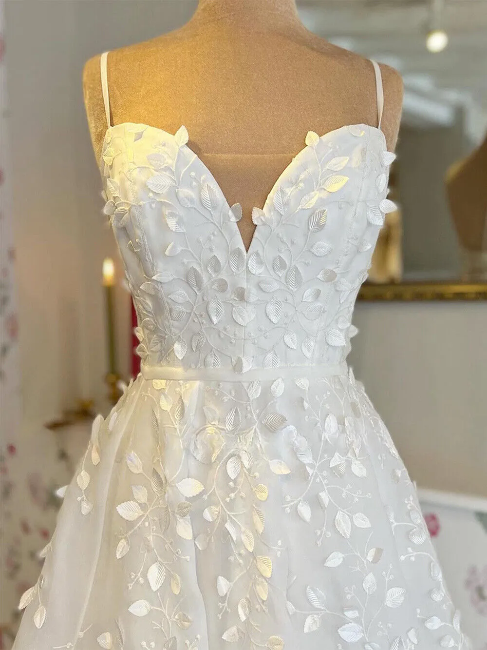 A-line Beach Lace Wedding Gown Spaghetti Straps V Neck sold by My Chic Dress product image thumbnail 2