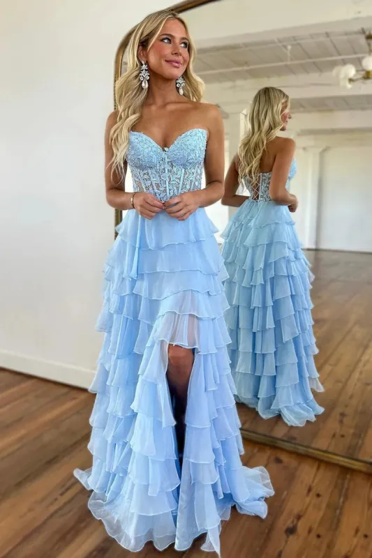 Tiered Corset Formal Dresses Sky Blue A-Line Long Prom Dress sold by My Chic Dress