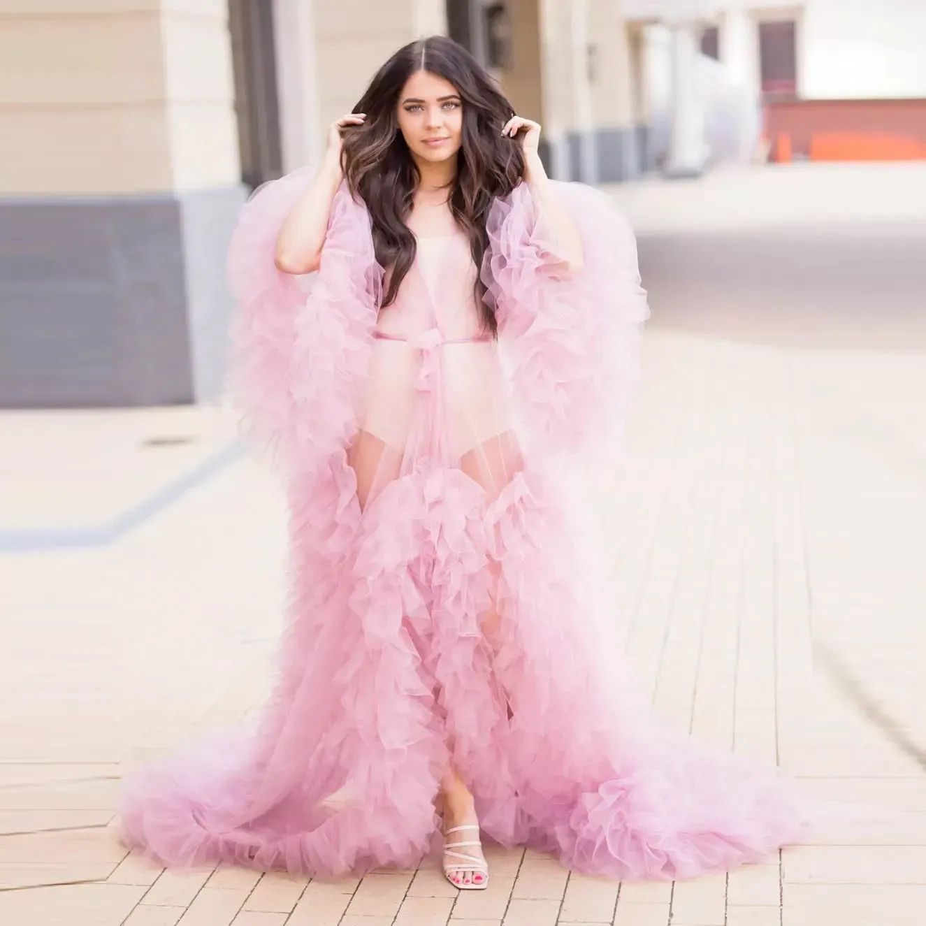 Puffy Pink Tulle Maternity Photo Shoot Women Night Robe Sleepwear Gown sold by My Chic Dress