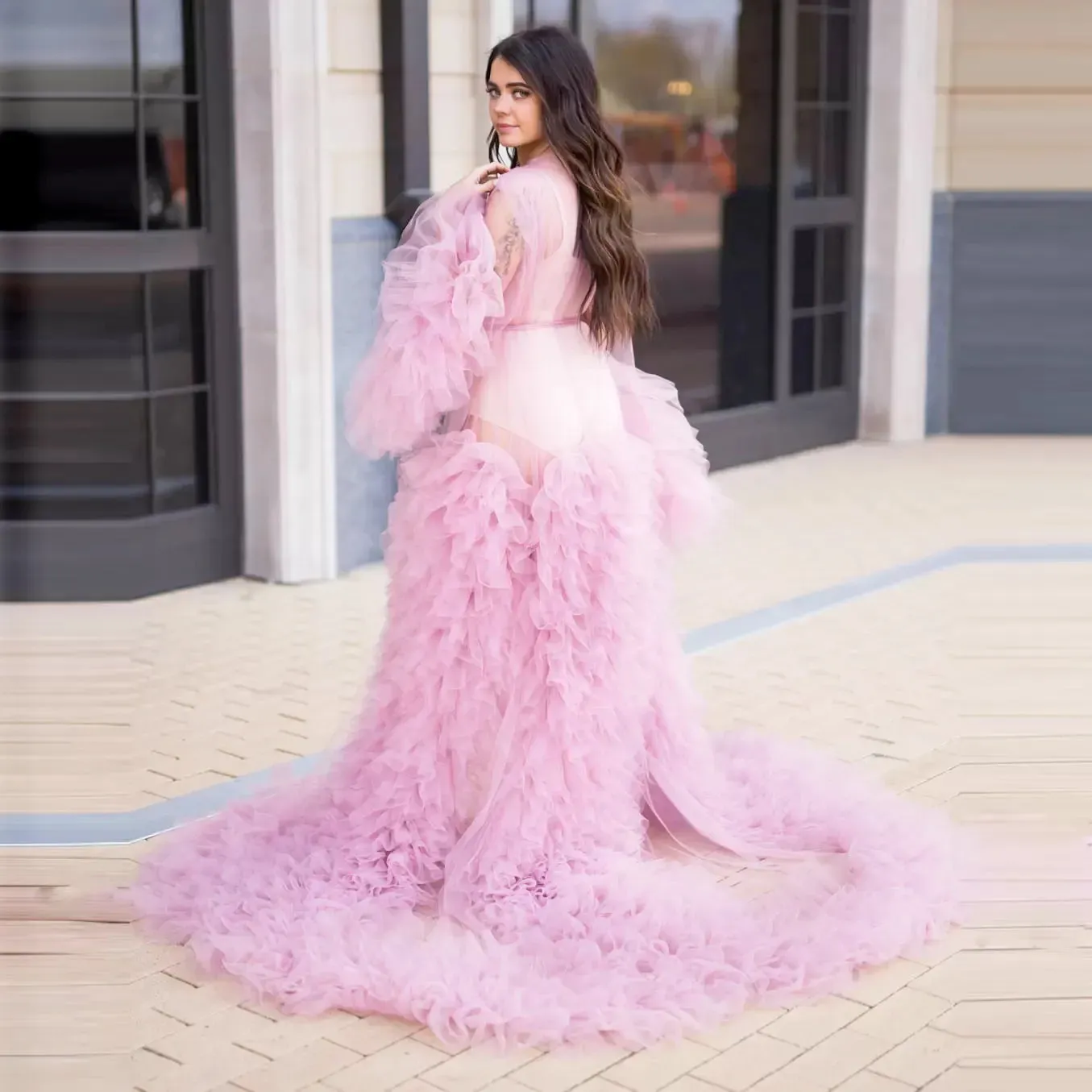 Puffy Pink Tulle Maternity Photo Shoot Women Night Robe Sleepwear Gown sold by My Chic Dress product image thumbnail 2