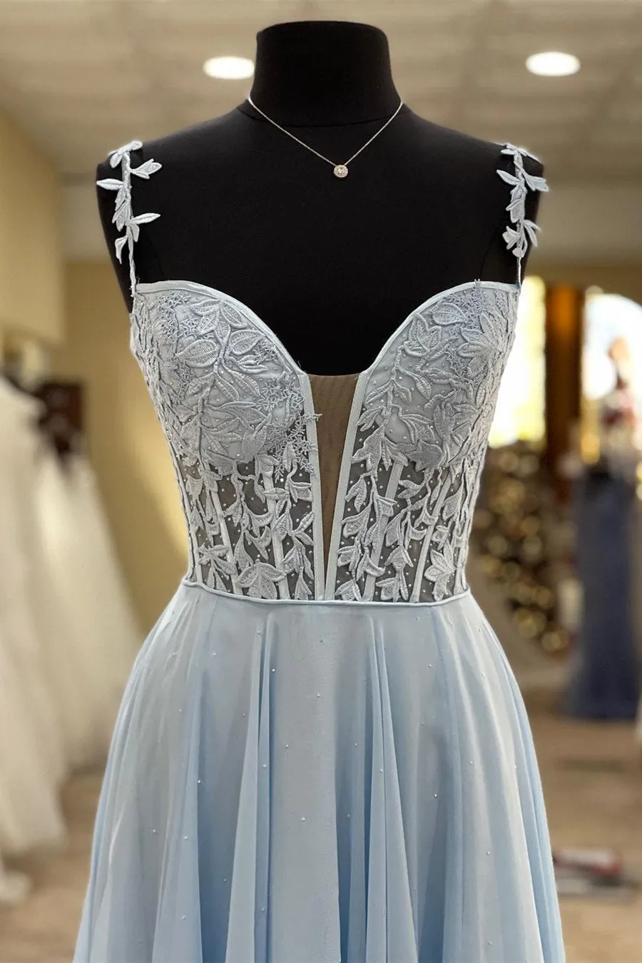 A Line Lace Long Formal Dresses Blue Prom Dress Bodice Beaded sold by My Chic Dress product image thumbnail 2