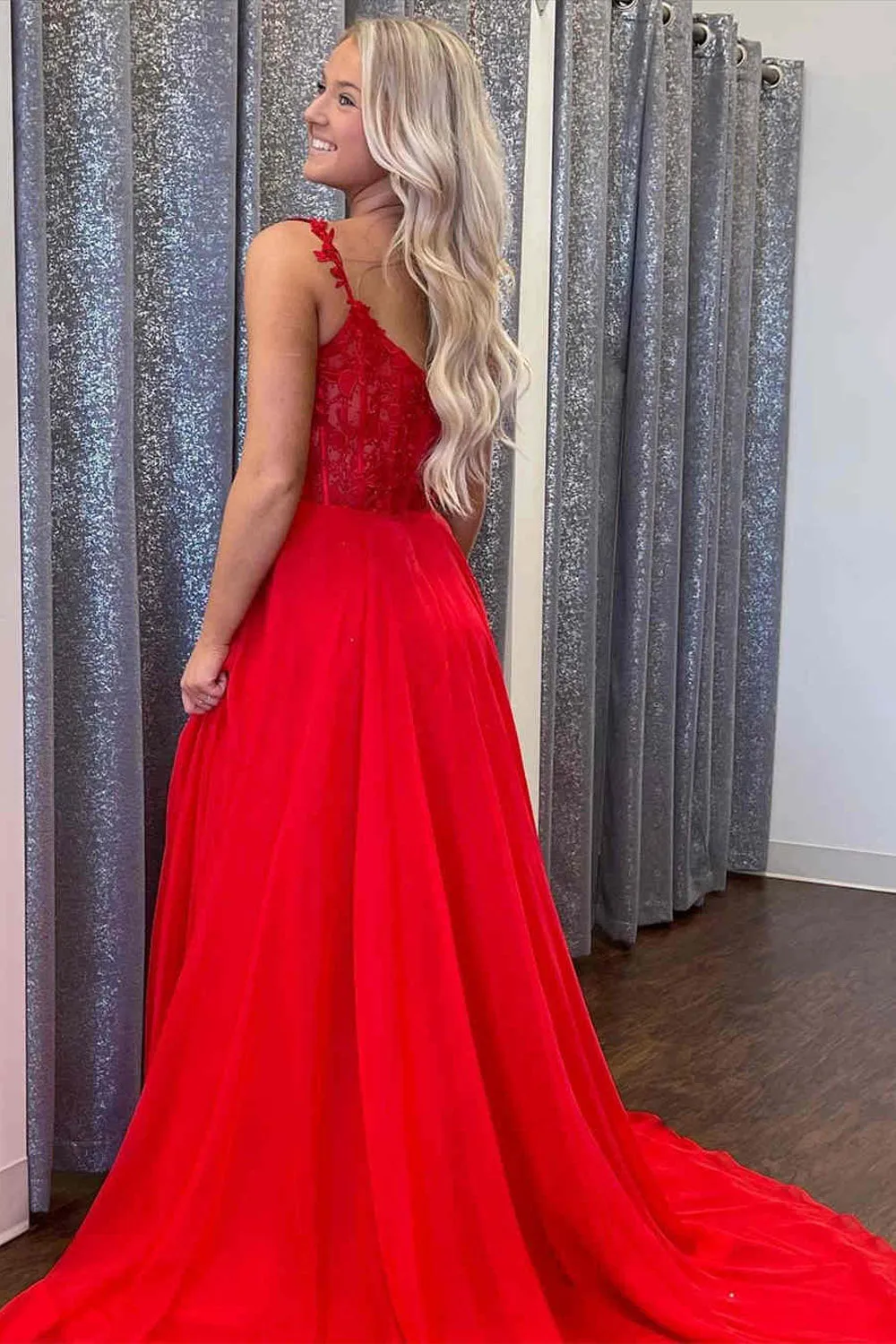 A Line Lace Long Formal Dresses Blue Prom Dress Bodice Beaded sold by My Chic Dress product image thumbnail 4