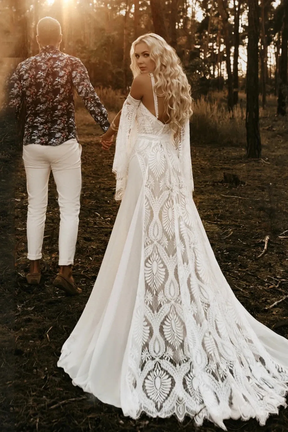 New Arrival Boho Beach Wedding Dresses Lace Mermaid with Sleeves sold by My Chic Dress product image thumbnail 2