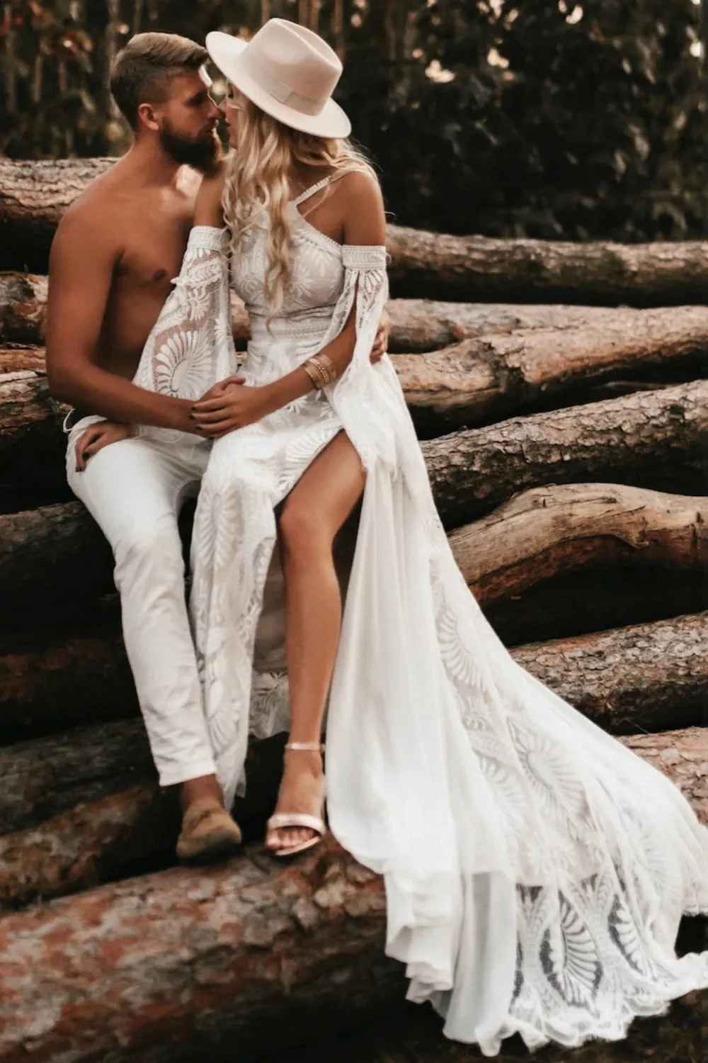 New Arrival Boho Beach Wedding Dresses Lace Mermaid with Sleeves sold by My Chic Dress product image thumbnail 4