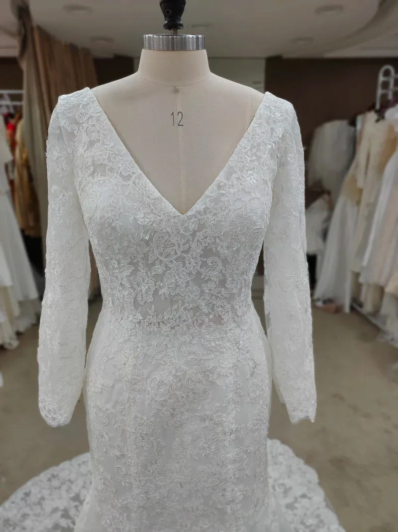 REAL Bohemian Simple Lace Wedding Dress V-Neck Long Sleeve sold by My Chic Dress product image thumbnail 5