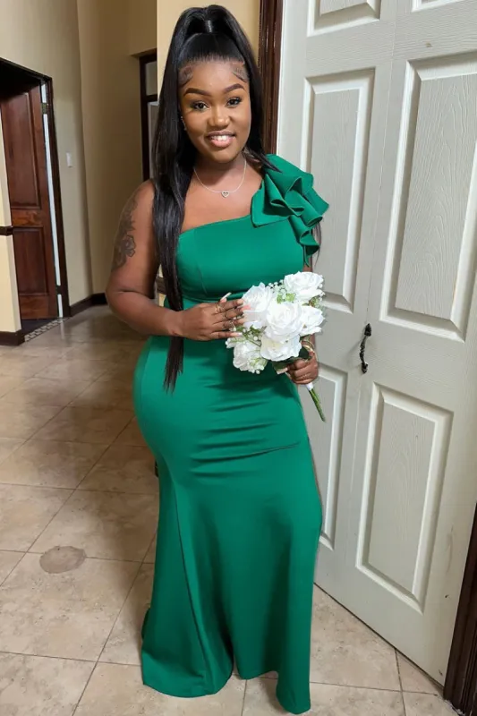 Mermaid One-Shoulder Emerald Green Wedding Guest Dress with Ruffles sold by My Chic Dress