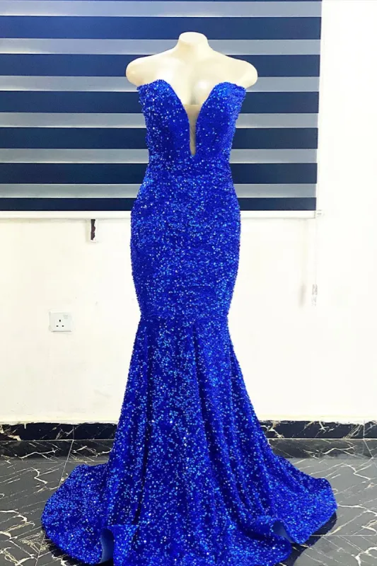 Long Strapless Sequin Formal Dress Royal Blue Mermaid sold by My Chic Dress