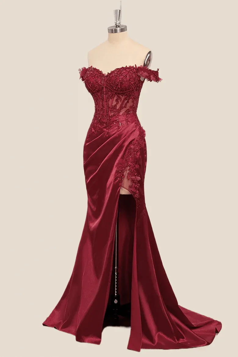 Wine Red Lace Formal Gown Off the Shoulder Breaded Mermaid Dress sold by My Chic Dress product image thumbnail 4