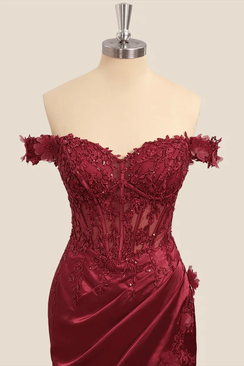 Wine Red Lace Formal Gown Off the Shoulder Breaded Mermaid Dress sold by My Chic Dress product image thumbnail 2
