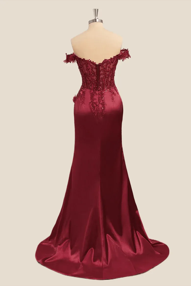 Wine Red Lace Formal Gown Off the Shoulder Breaded Mermaid Dress sold by My Chic Dress product image thumbnail 3