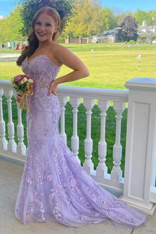 Mermaid Lace Formal Dress Lilac Spaghetti Straps Long sold by My Chic Dress