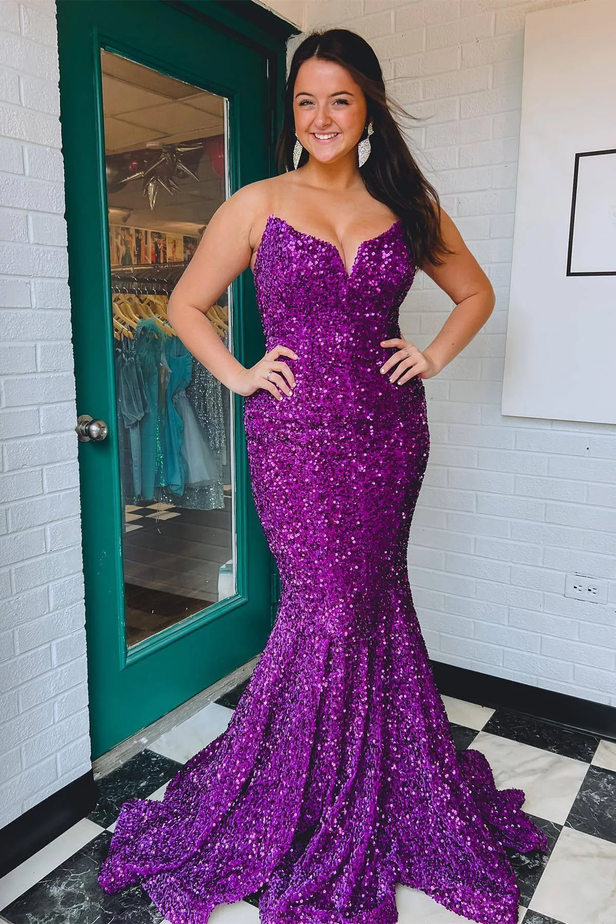 Strapless Sequin Purple Evening Dresses Mermaid Long Prom Dress sold by My Chic Dress