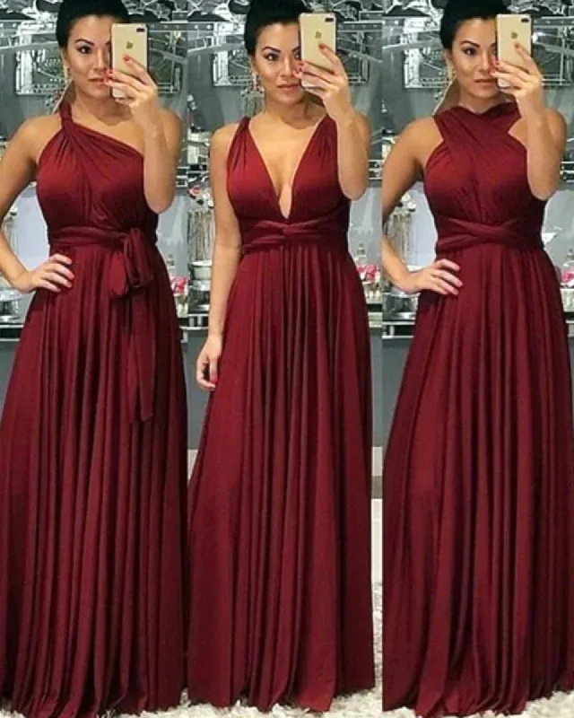 Floor Length Infinity Burgundy Bridesmaid Dresses Convertible Style sold by My Chic Dress