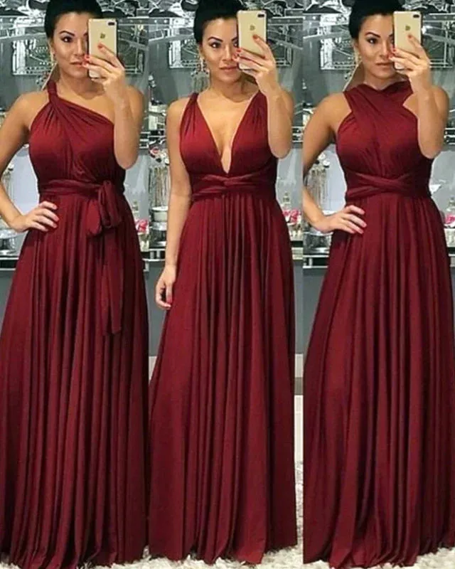Floor Length Infinity Burgundy Bridesmaid Dresses Convertible Style sold by My Chic Dress