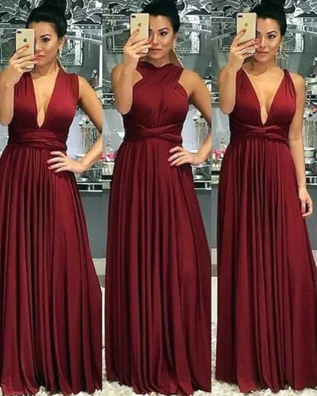 Floor Length Infinity Burgundy Bridesmaid Dresses Convertible Style sold by My Chic Dress product image thumbnail 2
