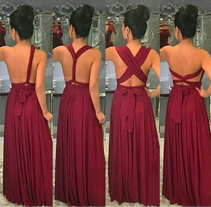 Floor Length Infinity Burgundy Bridesmaid Dresses Convertible Style sold by My Chic Dress product image thumbnail 5