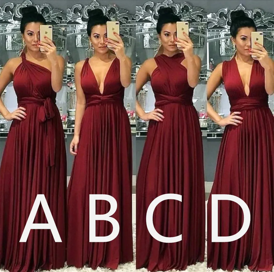 Floor Length Infinity Burgundy Bridesmaid Dresses Convertible Style sold by My Chic Dress product image thumbnail 3