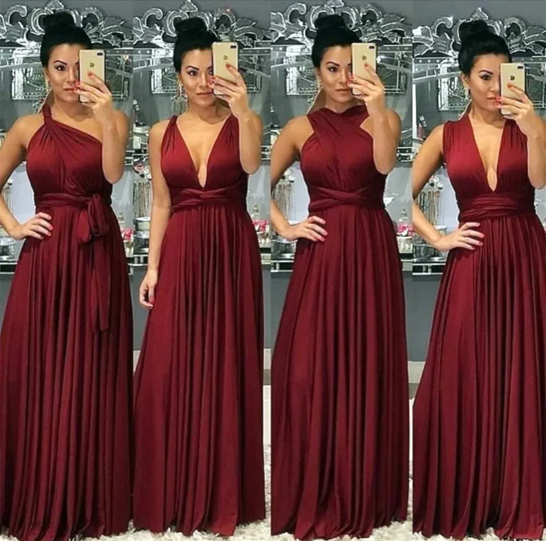 Floor Length Infinity Burgundy Bridesmaid Dresses Convertible Style sold by My Chic Dress product image thumbnail 4