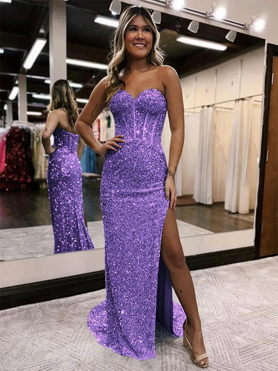 Purple Violet Prom Dresses Velvet Sequin Sweetheart Sleeveless Long sold by My Chic Dress