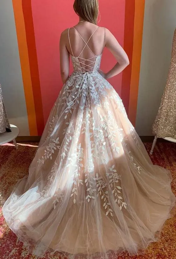 Cheap Long Leaf Lace Prom Formal Dress Ball Gown Straps sold by My Chic Dress product image thumbnail 2