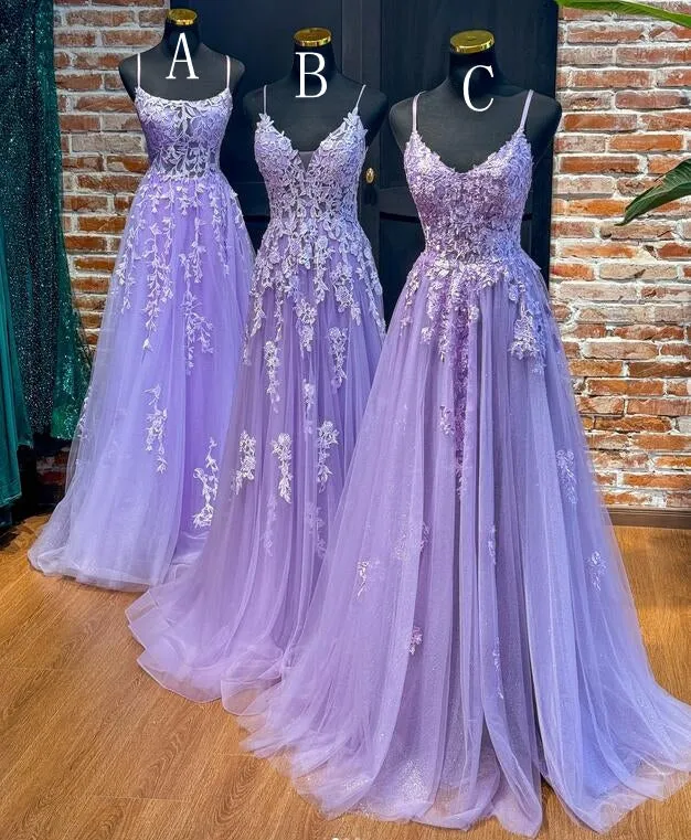 2025 Straps Violet Purple Prom Dresses Lace Tulle Long A-line Dress sold by My Chic Dress product image thumbnail 2
