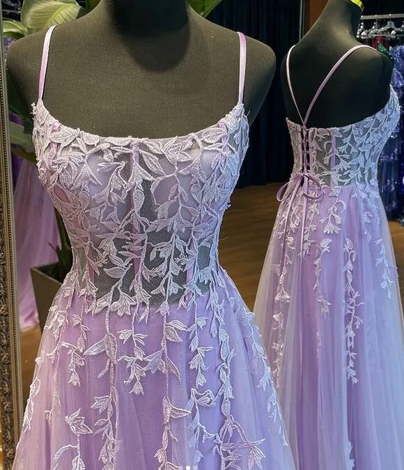 2025 Straps Violet Purple Prom Dresses Lace Tulle Long A-line Dress sold by My Chic Dress product image thumbnail 3