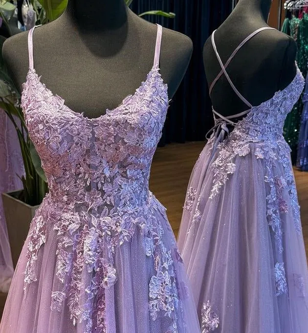 2025 Straps Violet Purple Prom Dresses Lace Tulle Long A-line Dress sold by My Chic Dress product image thumbnail 4