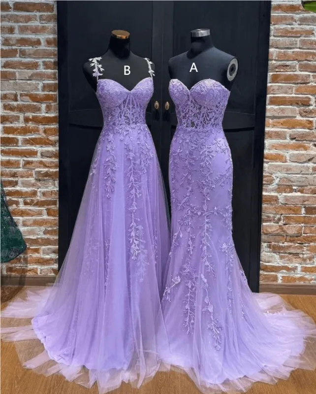 Leaf Lace Long Violet Purple Prom Dresses Corset Bodice sold by My Chic Dress