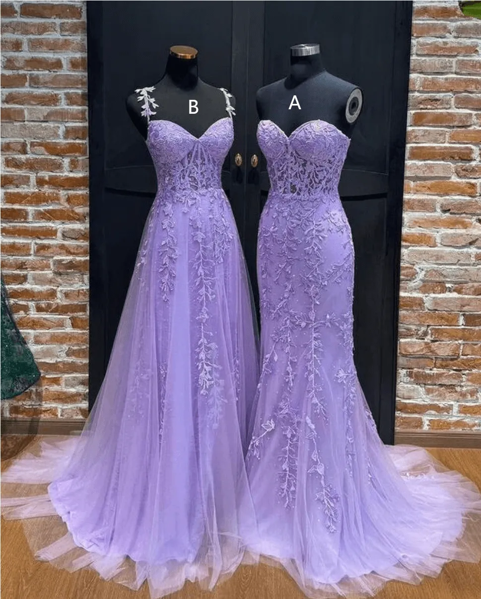 Leaf Lace Long Violet Purple Prom Dresses Corset Bodice sold by My Chic Dress