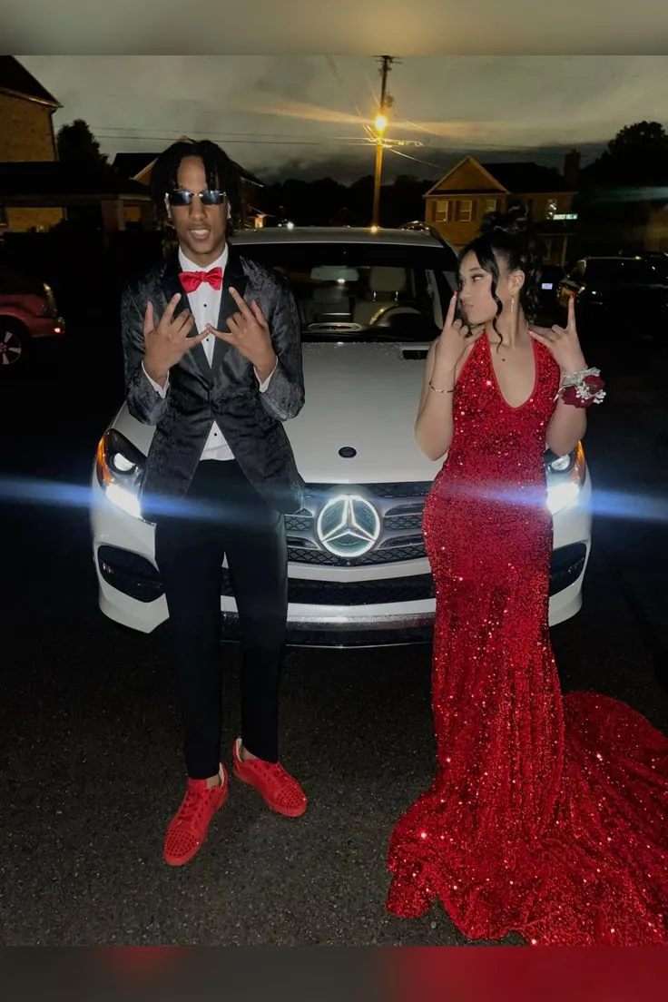 Deep V Neck 2025 Red Iridescent Sequin Prom Dress Open Back Mermaid sold by My Chic Dress product image thumbnail 3