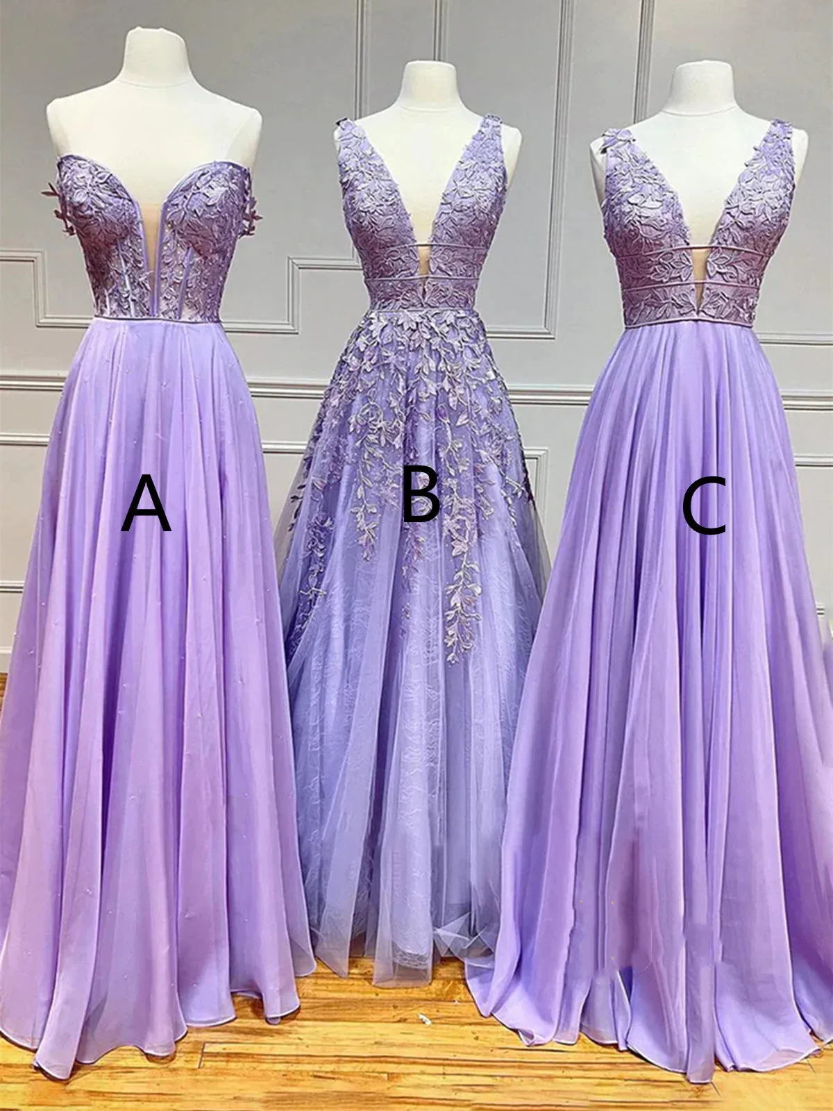 A-line Long Lace Purple Prom Dress V-neck Lilac Party Dresses sold by My Chic Dress