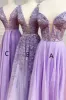 A-line Long Lace Purple Prom Dress V-neck Lilac Party Dresses sold by My Chic Dress