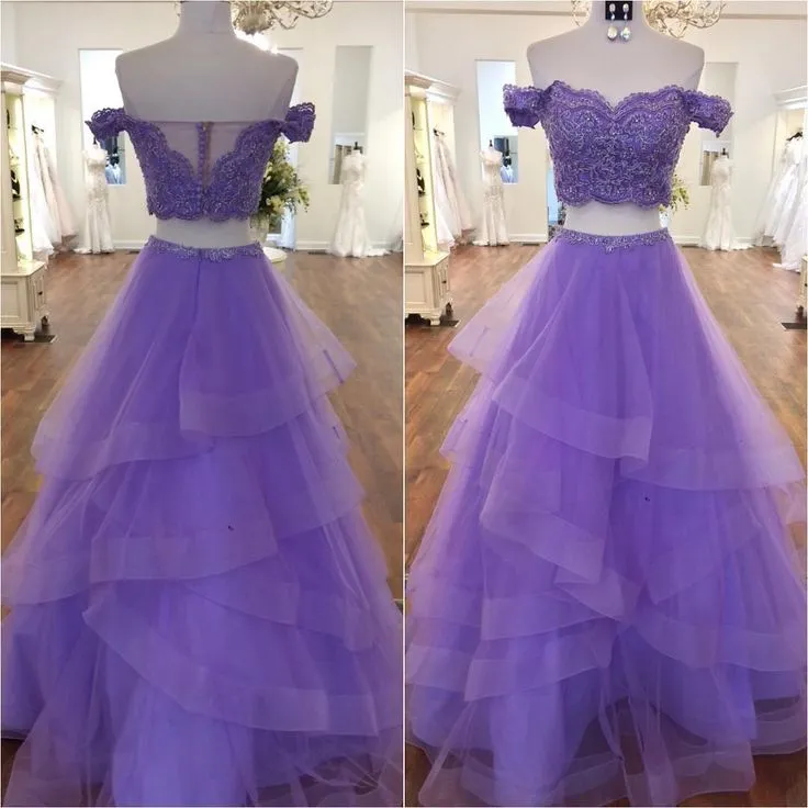 Sexy Violet Purple Prom Dresses two Piece A Line Off the shoulder sold by My Chic Dress product image thumbnail 3