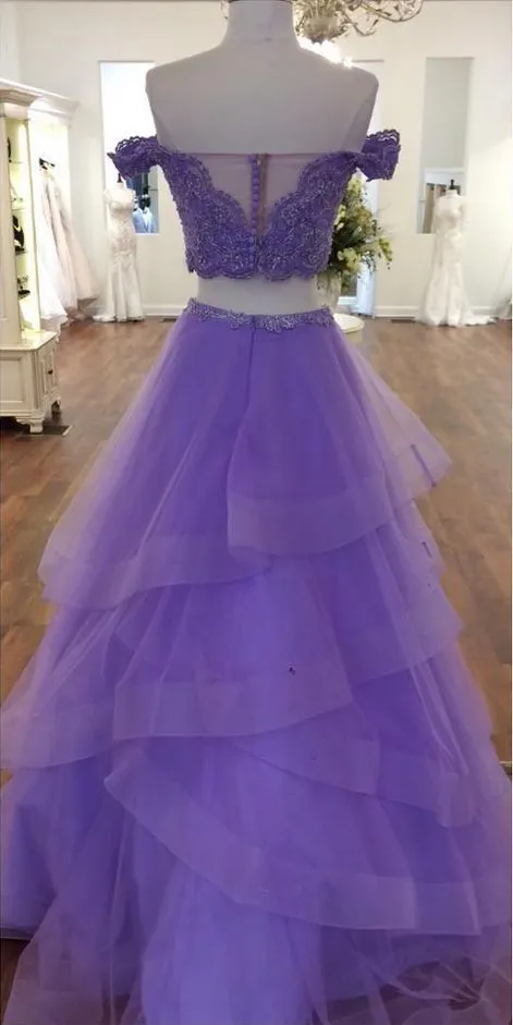 Sexy Violet Purple Prom Dresses two Piece A Line Off the shoulder sold by My Chic Dress product image thumbnail 2