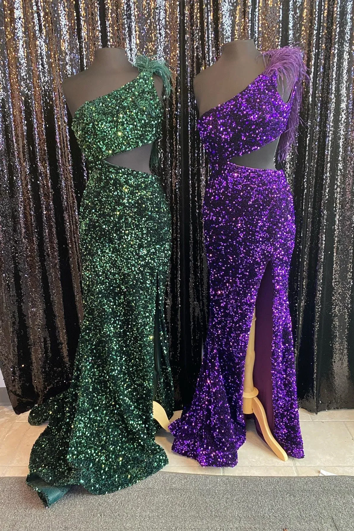 Purple Sequin One Shoulder Prom Evening Dresses Mermaid with Feathers sold by My Chic Dress product image thumbnail 3